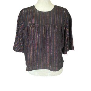 Keep In Touch women's large crop top black with multicolored metallic stripes